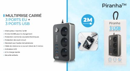 MULTIPRISE CAREE 3PORTS EU+03P USB- 2M 3396