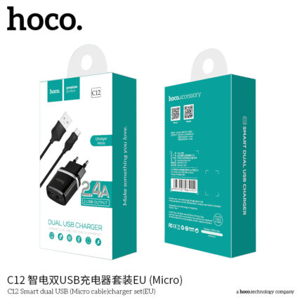 CHARGEUR HOCO / C12 Smart dual USB (Micro cable)charger set(EU)